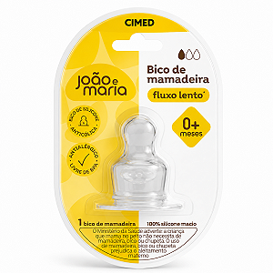 Bico de Silicone Para Mamadeira Cimed João e Maria Fluxo Lento 0+ Meses