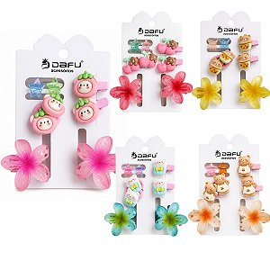 Kit Acessórios Para Cabelo: 2 Bico De Pato, 2 Elásticos e 4 Piranhas Df418-pr5005-4