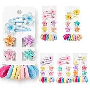 Kit Acessórios Para Cabelo Infantil: 2 Presilhas, 4 Piranhas e 10 Elásticos Df418-pr4904-3