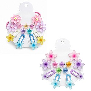 Kit Acessórios Para Cabelo: 4 Presilhas, 4 Piranhas e 4 Elásticos Df418-pr4204-3