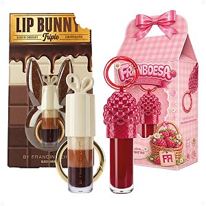 Kit Franciny Ehlke Gloss Labial Com Mosquetão: Lip Bunny Triple e Framboesa
