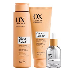 Kit Ox Science Mari Maria Hair Gloss Repair: Shampoo 250ml, Condicionador 200ml + Óleo Acetinado 55ml