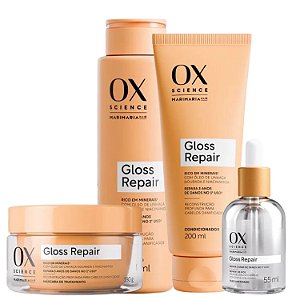 Kit Ox Science Mari Maria Hair Gloss Repair: Shampoo 250ml, Concicionador 200ml, Óleo Acetinado 55ml + Máscara 180g