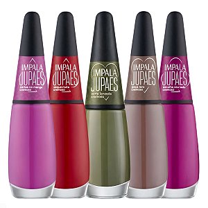 Kit Impala Ju Paes Com 5 Esmaltes Virando o Jogo: Escolha Seu Lado, Peça Rara, Cartas Na Manga, Xeque-Mate e Sorte Lançada