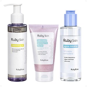 Kit Ruby Skin Basics: Cleansing Oil, Sabonete Esfoliante e Água Micelar
