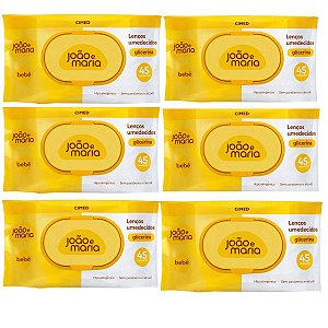 Kit João e Maria: 6 Pacotes Lenços Umedecidos Com 45 un Cada