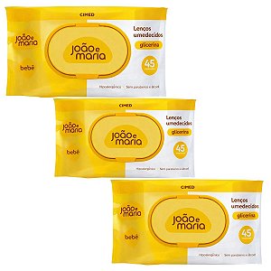 Kit João e Maria: 3 Pacotes Lenços Umedecidos Com 45 un Cada