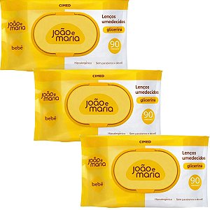 Kit João e Maria: 3 Pacotes Lenços Umedecidos Com 90 un Cada