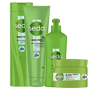 Kit Seda By Rayza Babosa-Prebiotic: Shampoo 300ml, Condicionador 250ml, Máscara 300g e Creme Para Pentear 300ml