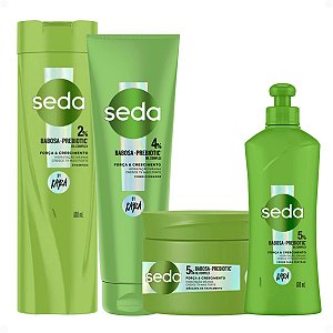 Kit Seda By Rayza Babosa-Prebiotic: Shampoo 300ml, Condicionador 250ml, Máscara 300g e Creme Para Pentear 300ml
