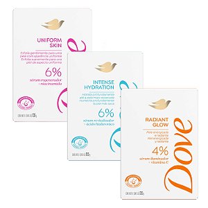 Kit Dove Sabonete Corporal: Uniform Skin, Intense Hydration e Radiant Glow 135g