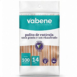 Palito De Cutícula Vabene Com Uma Ponta e Um Chanfrado 14cm Com 100 Unidades