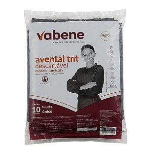 Avental Tnt Descartável Vabene Modelo Camisola Tamanho Único Preto Com 10 Unidades