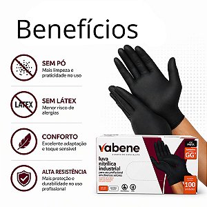 Luva Nitrílica Industrial Vabene Sem Pó Preta 100un