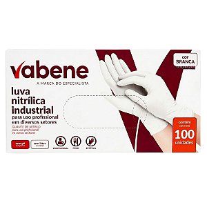 Luva Nitrílica Industrial Vabene Sem Pó Branca 100un
