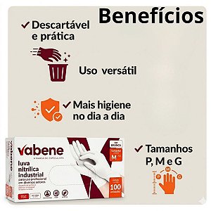 Luva Nitrílica Industrial Vabene Sem Pó Branca 100un