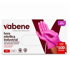 Luva Nitrílica Industrial Vabene Sem Pó Rosa 100un