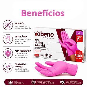 Luva Nitrílica Industrial Vabene Sem Pó Rosa 100un