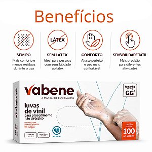 Luvas de Vinil Vabene Sem Pó 100un