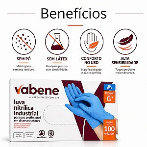 Luva Nitrílica Industrial Vabene Sem Pó Azul 100un