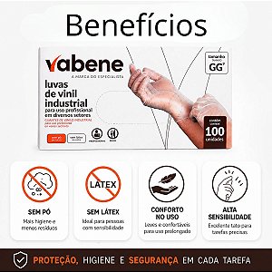 Luvas de Vinil Industrial Vabene Sem Pó 100un