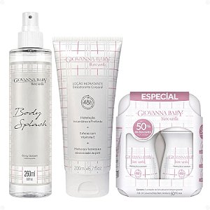 Kit Giovanna Baby Blanc Vanilla: Body Splash 260ml, Loção Hidratante 200ml e 2 Desodorantes Roll-On 50ml