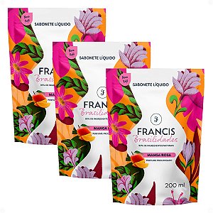 Kit Francis Refil Sabonete Líquido Corpo e Mãos Manga Rosa 200ml Com 3