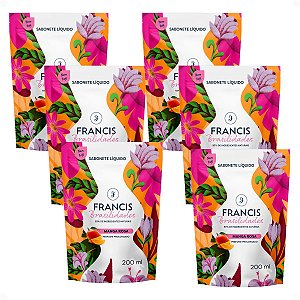Kit Francis Refil Sabonete Líquido Corpo e Mãos Manga Rosa 200ml Com 6