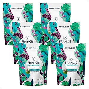Kit Francis Refil Sabonete Líquido Corpo e Mãos Água De Coco 200ml Com 6