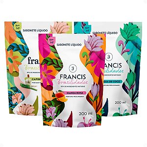 Kit Francis Refil Sabonete Líquido Brasilidades: Manga Rosa, Capim Limão e Água De Coco 200ml
