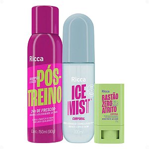 Kit Ricca Treino: Shampoo à Seco 150ml, Spray Corporal Ice Mist 100ml e Bastão Zero Atrito 20g