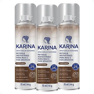 Kit Karina Retoque Capilar Temporário Raiz e Fios Brancos Castanho 75ml Com 3
