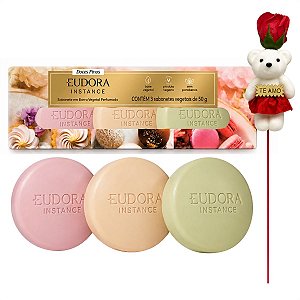 Kit Eudora Instance 3 Sabonetes Em Barra 50g + Rosa Com Ursinho