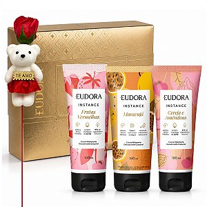 Kit Eudora Instance 3 Cremes Hiratantes Corporais 180ml + Rosa Com Ursinho