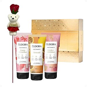 Kit Eudora Instance 3 Cremes Hiratantes Corporais 180ml + Rosa Com Ursinho