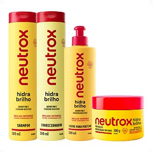 Kit Neutrox Hidra Brilho: Shampoo, Condicionador 300ml, Máscara 300g e Creme Para Pentear 300ml