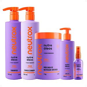 Kit Neutrox Nutre Óleos: Shampoo, Condicionador 500ml, Máscara 1kg, Leave-in 200ml e Óleo Capilar 45ml