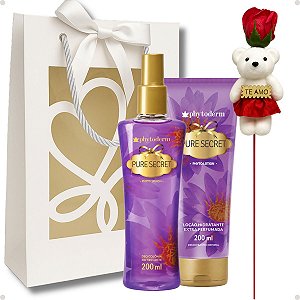 Presente Phytoderm Pure scret: Body Splash Colônia, Hidratante e Rosa Ursinho