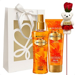 Kit Presente Phytoderm Vanilla Kiss: Body Splash Colônia, Hidratante e Rosa Ursinho
