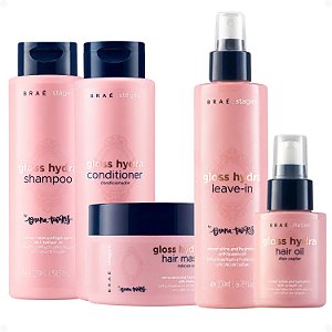 Kit Braé Stages by Bruna Tavares Gloss Hydra: Shampoo, Condicionador, Máscara, Leave-In e Óleo