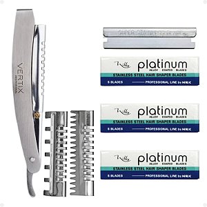 Kit com 15 Lâminas Vikky e 1 Navalhete em Aço Inox Vertix