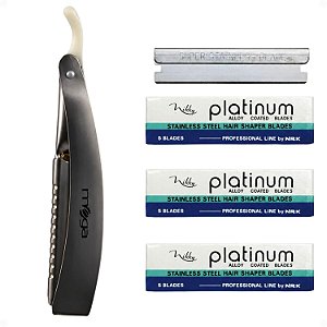 Kit com 15 Lâminas Vikky e 1 Navalhete em Aço Inox Mega