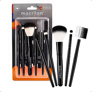 Kit Macrilan: 5 Pincéis Para Maquiagem Preto Ref.kp3-1