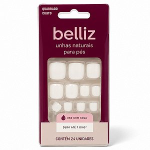 Unhas Postiças Para Pés Belliz Quadrado Curto 24 Unidades Cod. 1207