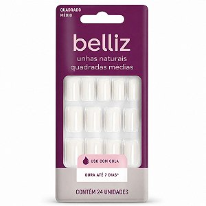 Unhas Postiças Naturais Belliz Quadrado Médio 24 Unidades Cod.1201