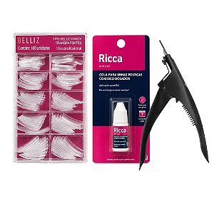 Kit Belliz Tips Transparentes com Cola Ricca e Alicate Enox