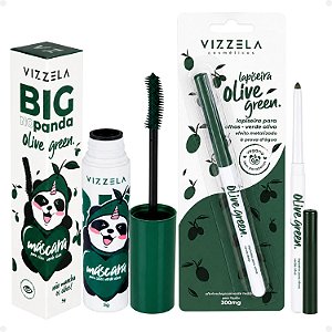 Kit Vizzela Olive Green: Máscara para Cílios Big No Panda e Lapiseira para Olhos Efeito Metalizado