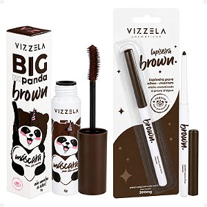 Kit Vizzela Brown: Máscara para Cílios Big No Panda e Lapiseira para Olhos Efeito Metalizado