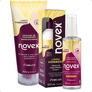 Kit Novex Longo Poderoso: Máscara De Tratamento 200g, Tônico de Crescimento 100ml e Óleo Capilar 100ml
