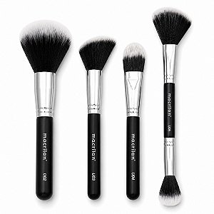 Kit Pincéis Macrilan Ultra Essencial: Base, Pó, Blush e Contorno e Iluminador